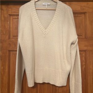 Frame Denim Women's Ivory V-Neck Sweater